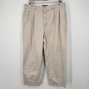Polo Ralph Lauren Hammond Pant Mens 36x27 Khaki Tan Pleated Cotton Chino Cuffed